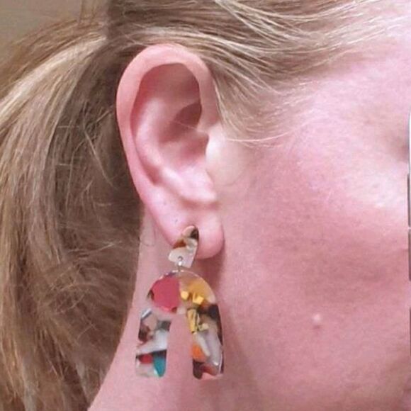 Colorful Acrylic Dangle Shoe Horse Shaped Earrings - Picture 8 of 10